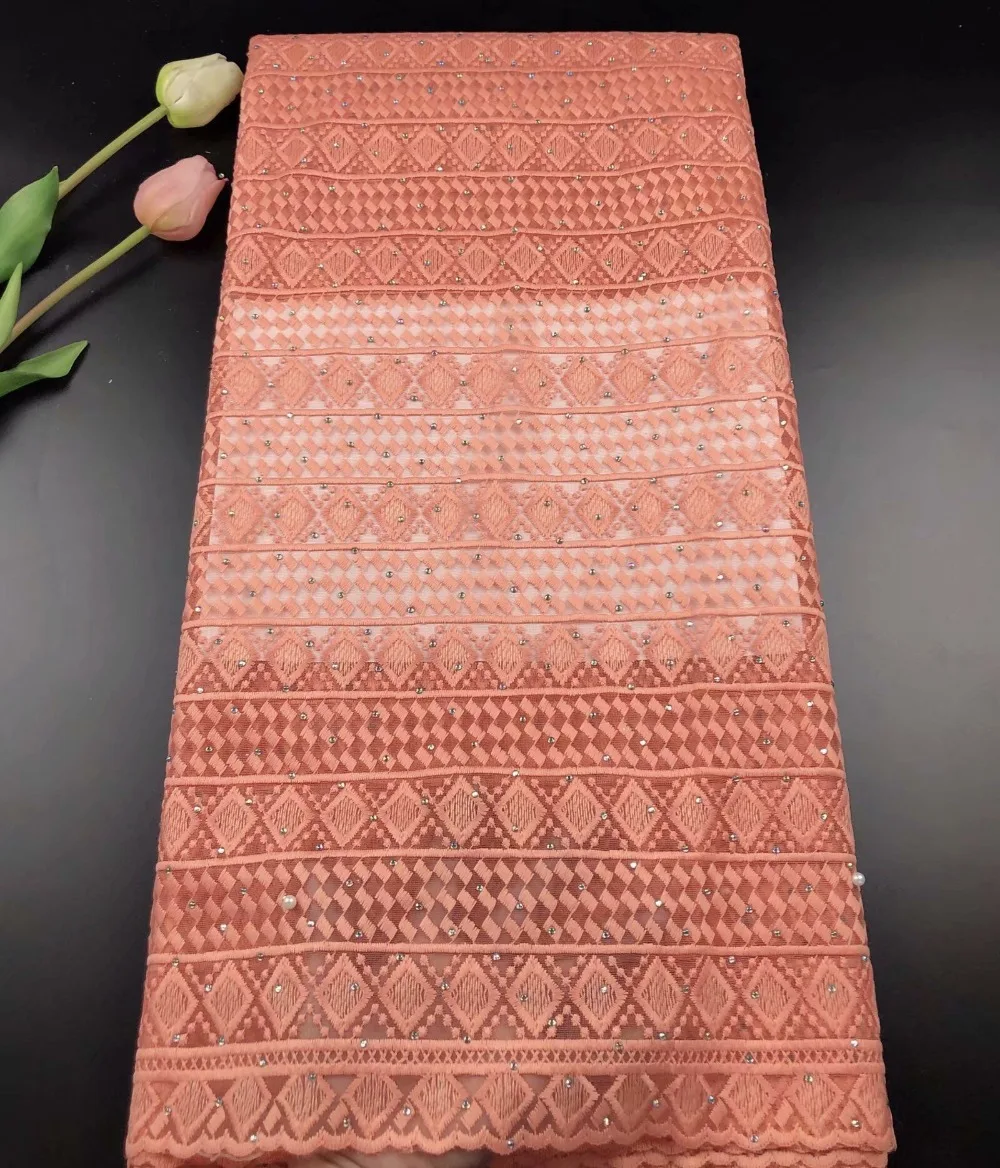 

Peach color French Net Lace Fabric 2019 New High Quality African Tulle Lace Fabric Nigerian Lace Fabrics for party
