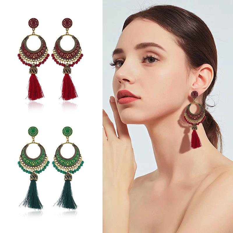 

Bohemian Long Tassel Earrings Women Accessories Fringe Boho Vintage Ethnic Statement Earrings Drop Dangle Colorful Earrings