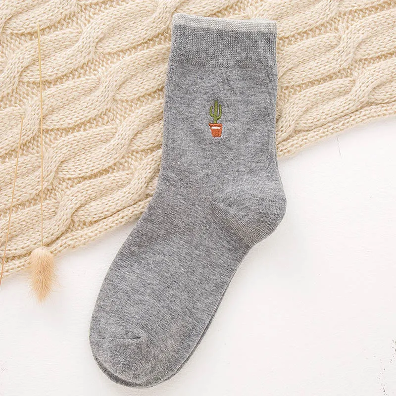 [EIOISAPRA] вышивка кактус маленький узор подарок Meias креативный карамельный цвет носки для женщин Япония Harajuku носки Calcetines Mujer - Цвет: 1
