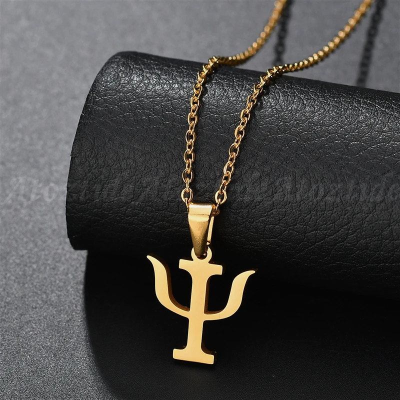 Atoztide, простое ожерелье из нержавеющей стали с греческой буквой, символ PSI, подвеска, золото, для женщин, Psychology Kettings, подарок на год