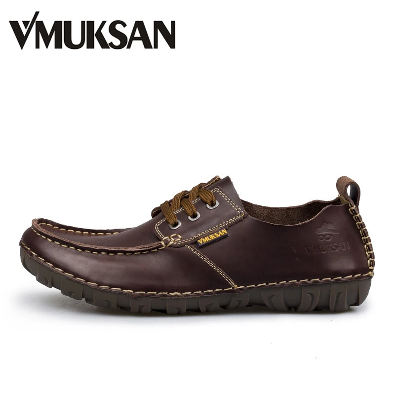 VMUKSAN Brand Men's Shoes Clearance Sale Quality Soft Leather Shoes For Men Vintage Comfortale Lace-Up Casual Flat Shoes Man