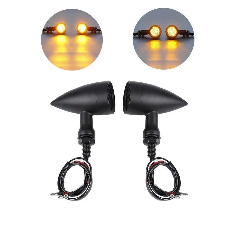 

Amber Mesh Lens LED Black Turn Signal Brake Light Bullet Bobber Cafe Racer 12V Motorcycle