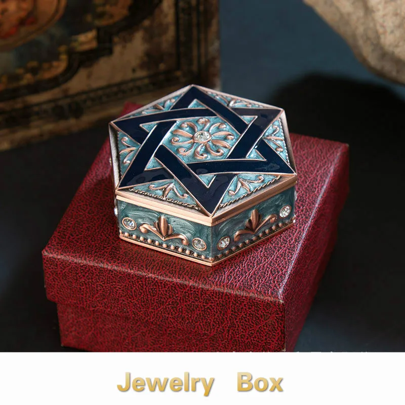 

Vintage Metal Jewelry Box Trinket Box Ring Earring Container Carved Six-Star Girl Gift Box Craft Retro Makeup Storage Organizer
