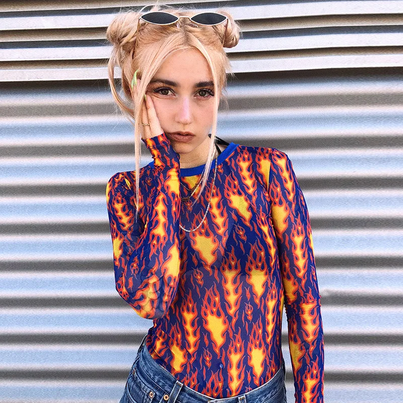 Новая Сексуальная Сетчатая футболка harajuku с круглым вырезом и принтом женская