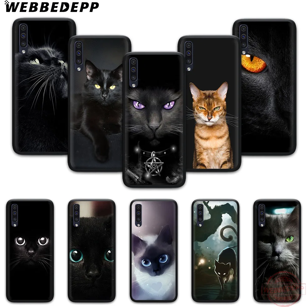 

WEBBEDEPP Cute black cat staring at the eyes Soft Case for Samsung A3 5 6 7 8 9 J6 A10 A20 A30 A40 A50 A60 A70 M10 M20 M30 M40