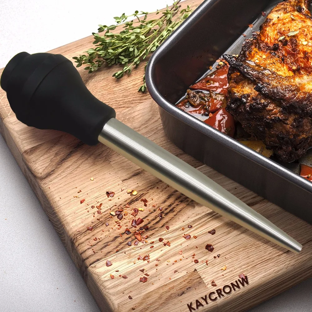 Stainless Steel Chicken Turkey Baster Meat Syringe Marinade Injector Including Needle And Extra Brush BBQ Kitchen Assessoies