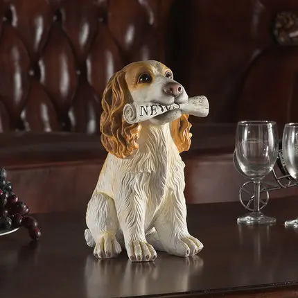 

loyal dog cocker spaniel/labrador retriever/schnauzer figurines statue with bone in mouth burst into money resin animal ornament
