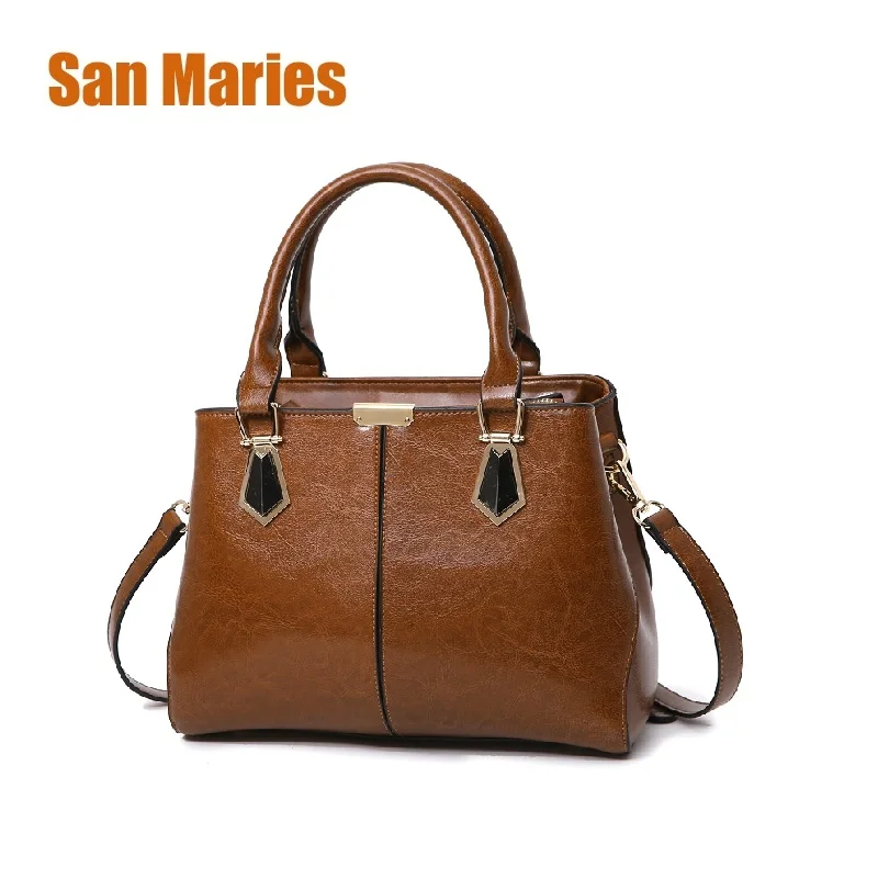 

San Maries Cow Leather Ladies HandBags Women Oil Wax Leather Bags Totes Messenger Bags Hign Quality Designer Luxury Brand Bag