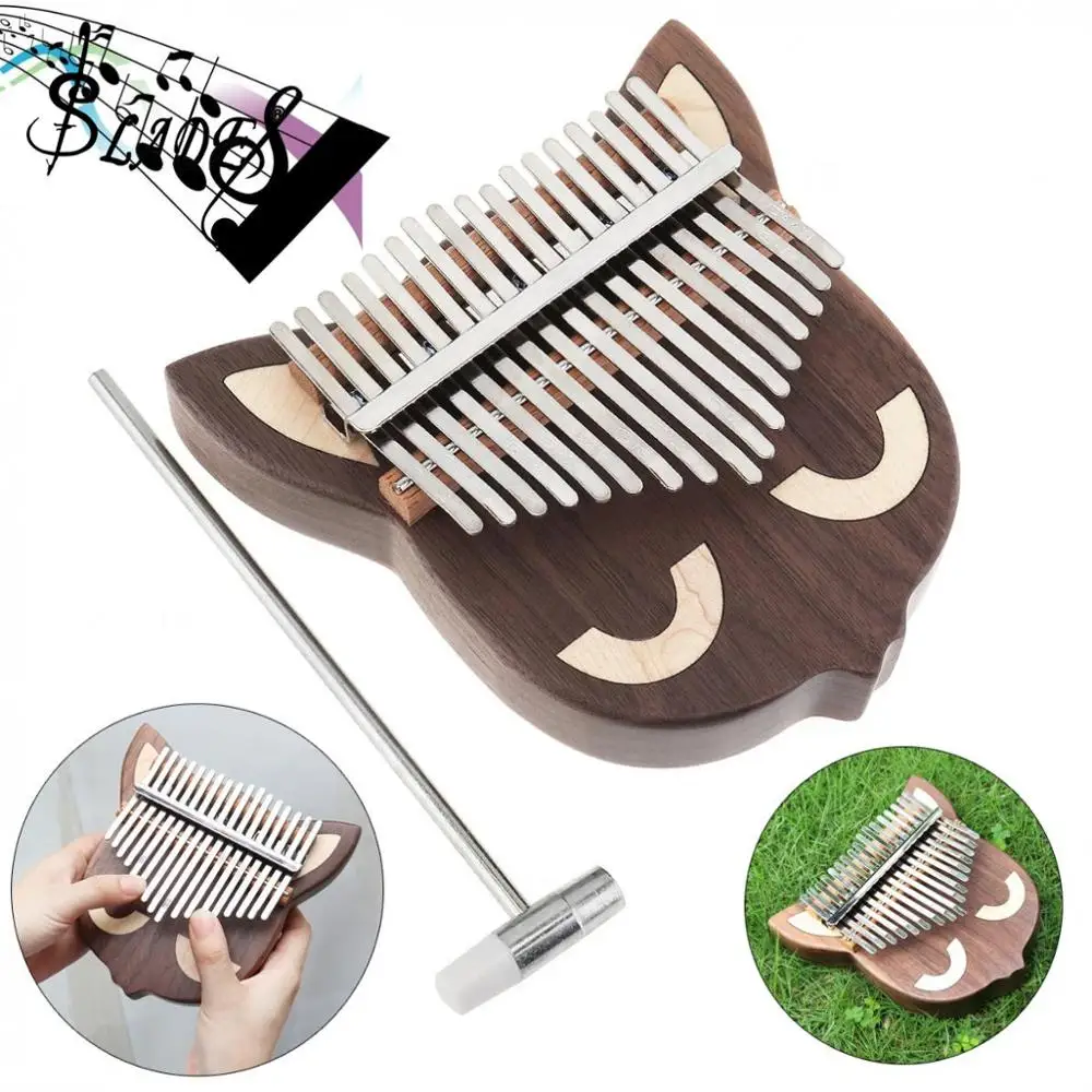 

17 Key Wood Thumb Piano Kalimba Whole Single Board Cat Face Black Walnut Mbira with Tuning Hammer
