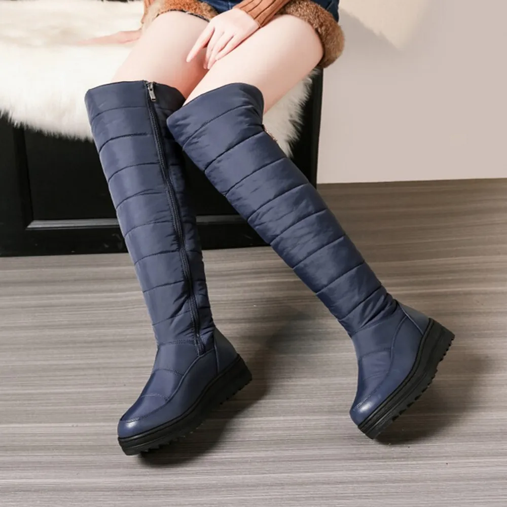 

2019 New Women's Winter Boots With Fur Snow Boot Long Tube Knee Length Low Heel Boot Shoes Zipper Warm Botas Mujer Waterproof