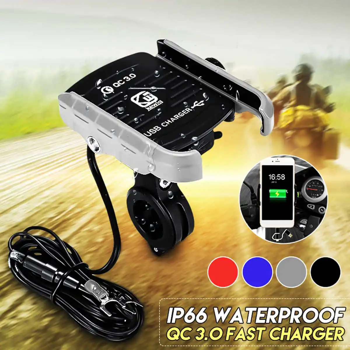 

QC3.0 Motorcycle Mobile Phone Holder Mount USB Charger Motorcycle Handlebar Stand Fast Charging for iPhone 3.5-7'' Phone Bracket