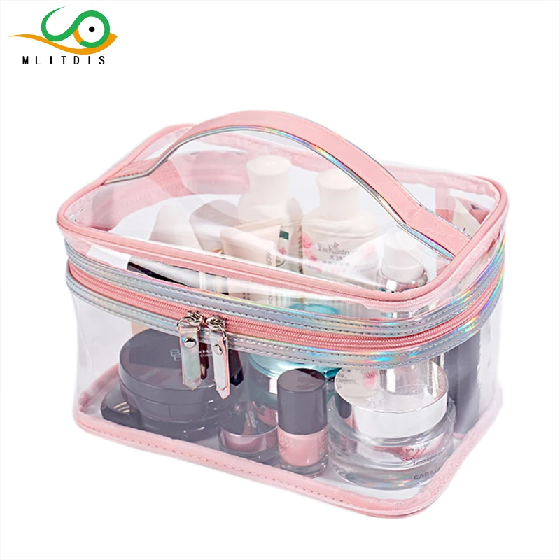 

MLITDIS Transparent Make Up Bags Women Brush Necessaries Cosmetic Bag Travel Toiletry Storage Box Makeup Bag Wash PVC Cases