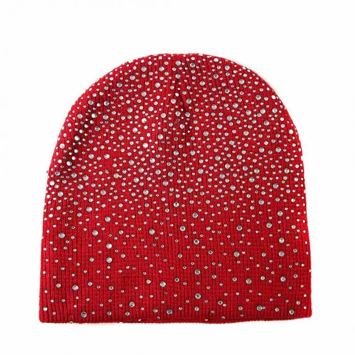 Осенне-зимняя вязаная шапка, теплая шапка с кристаллами, Женская Повседневная шапка для активного отдыха FS99