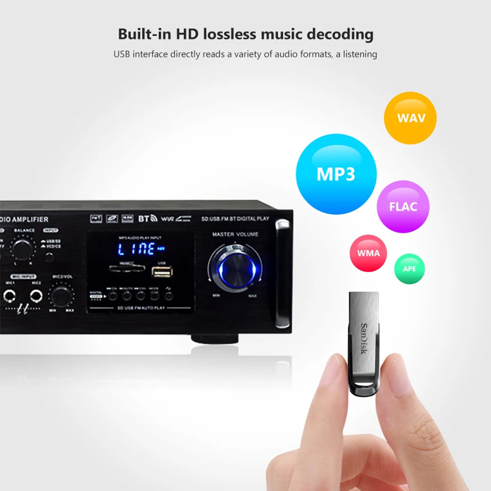 SUNBUCK автомобильный усилитель встроенный Bluetooth AV Разъем для усилителя in карты USB 12