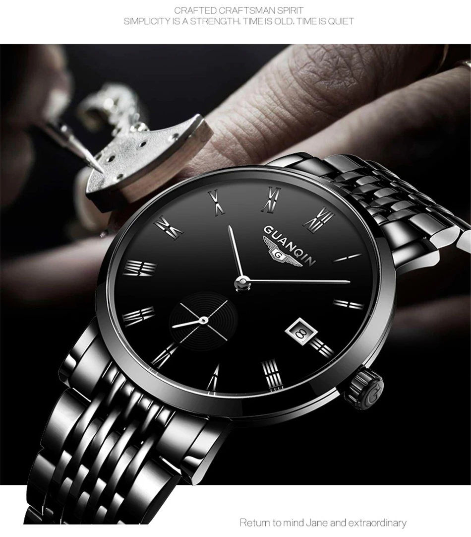 Новинка GUANQIN часы мужские роскошные брендовые автоматические механические качественные сапфировые водонепроницаемые аналоговые наручные часы с датой мужские часы