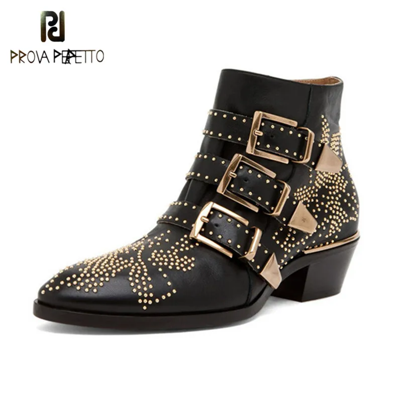 Prova perfetto luxo rebite flor mulheres ankle boots toe redondo susanna cravejado couro genuíno botas curtas sexy zapatos de mujer