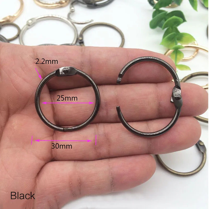 5Pc 15-38mm Golden Metal Loose Leaf Book Binder Hinged Rings Keychain Album Scrapbook Craft Black Open Rings Office Binder Hoops