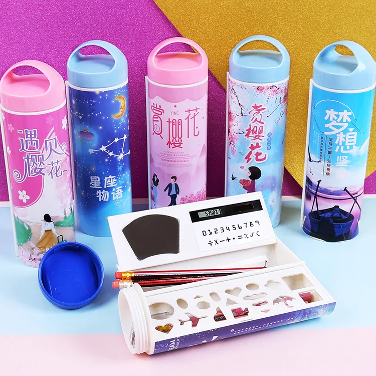 Kawaii Cute Pencil Box and Solar Calculator Large School Pencilcase Kawaii Girl Pen Bag Pouch Children School Stationery C15 D20