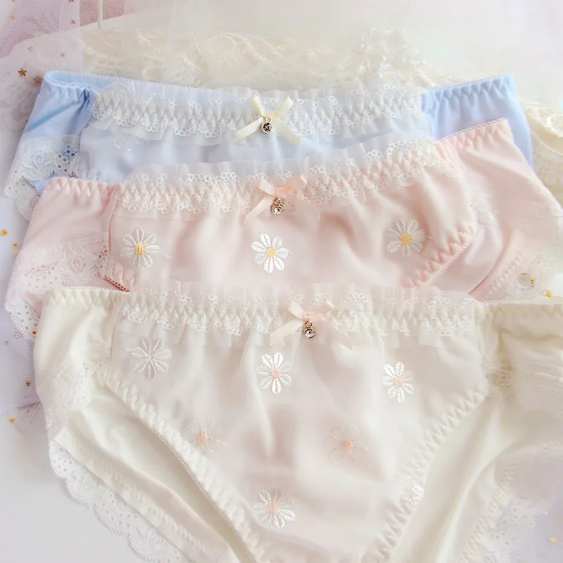 

soft young girl romantic Daisy yarn silk ribbon sexy milk pure cotton bottom crotch Princess Underwear string culotte femme pant