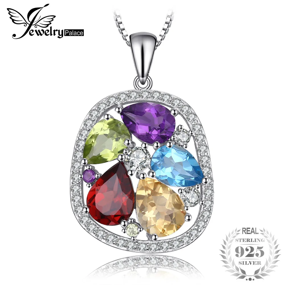 

JewelryPalace luxury 4.5ct Genuine Amethysts Garnet Peridot Blue Topazs Pendant Necklace For Women 925 Sterling Silver