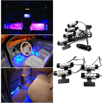 

4Pcs/Set 12V Blue LED Auto Car Light Dash Floor Decorative Atmosphere Lamp Car Decorative Lamp Powered by Cigarette Lighter