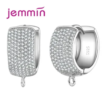 

Fine Jewelry S925 Sterling Silver Hoop Earring Findings With Full Clear Micro Rhinestone Top Quality Ear Wire Jewelry