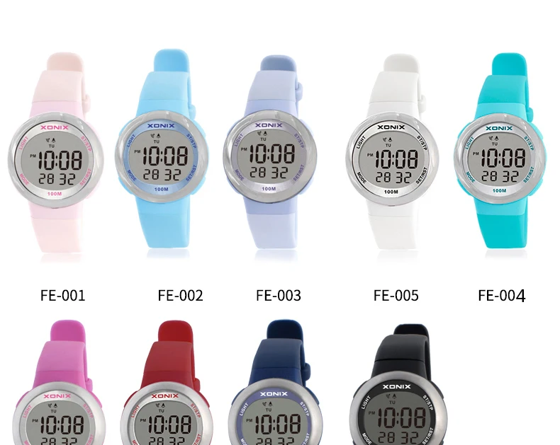 Водонепроницаемые 100 м женские детские часы для мальчиков и девочек светодиодный цифровые спортивные часы с силиконовой резиновой сигнализацией для детей повседневные часы FE