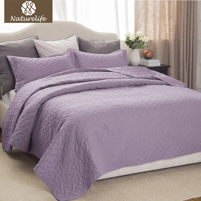 Cheap Naturelife Coverlet Set Solid Lavender Purple 3pcs Bedspread Bedding Set Luxurious Microfiber Lightweight Bedclothes Bed linen Cheap Naturelife Coverlet Set Solid Lavender Purple 3pcs Bedspread Bedding Set Luxurious Microfiber Lightweight Bedclothes Bed linen
