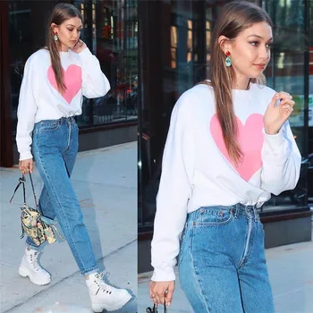 

BKLD Women Hoodies Female Long Sleeve Crew Neck Sweatshirts 2018 Autumn Heart Printed Harajuku Streetwear Casual Pullover Hoodie