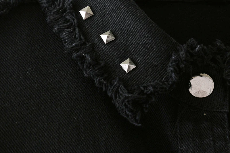 ShejoinSheenjoy Streetwear Pocket Rivet Frayed Jean Denim Jacket Women Turn-down Collar Long Sleeve Casual Coat Black Outerwear (22)