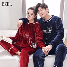 BZEL Фланелевая Пижама для пар, для женщин и мужчин, зимняя Пижама с героями мультфильмов, пуловер с длинными рукавами, штаны, пижамный комплект, одежда для сна, повседневная одежда для отдыха, M-3XL