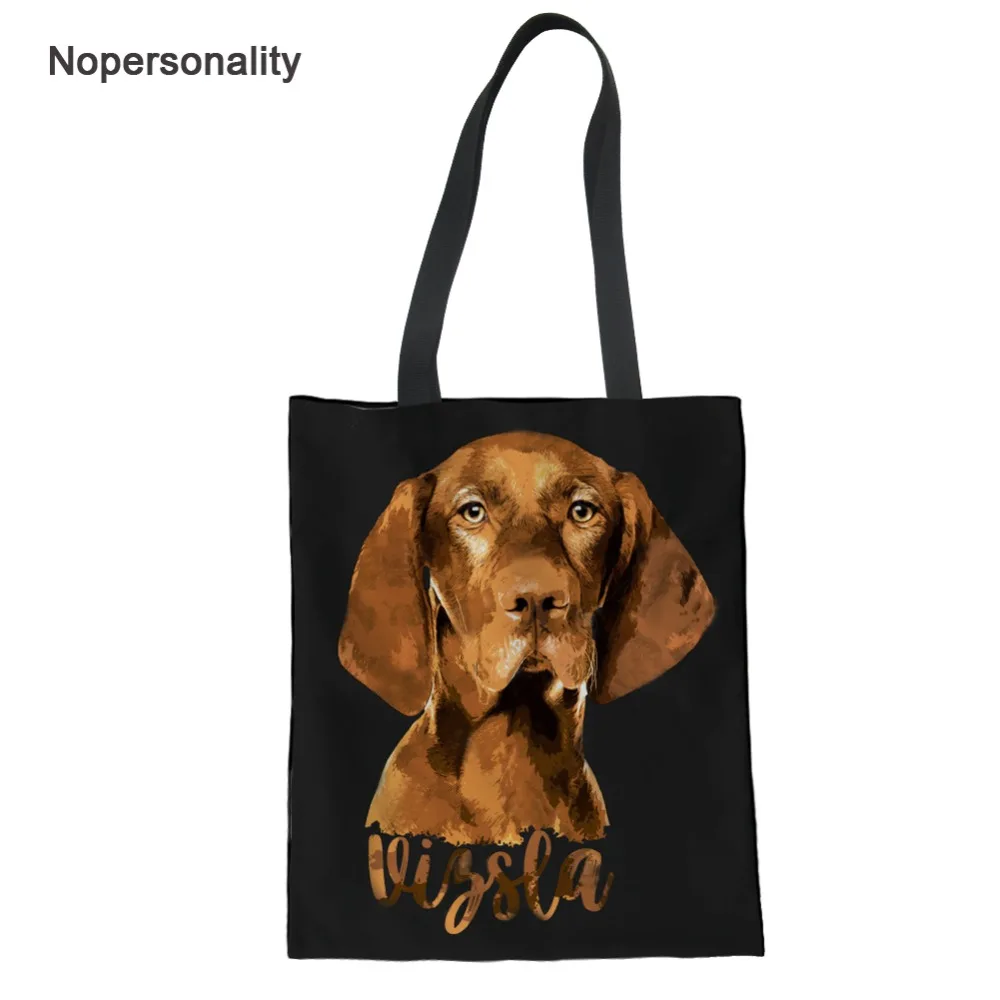 

Nopersonality Black Vizsla Dog Print Tote Bag Foldable Canvas Shoulder Bags for Women Fashionable Female Ladies Beach Handbags