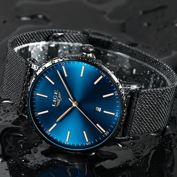 

LIGE Gold Blue Watch Women Quartz Wristwatches Fashion Slim Ladies Top Brand Luxury Female Watches Girl Clock Relogio Feminino