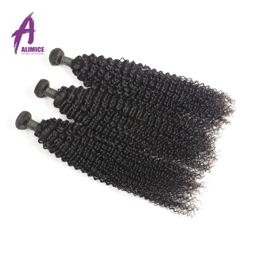 Alimice Indian Kinky Curly Hair 3 Bundles Deal Hair Extensions 100% Remy Human Hair Weave Bundles Nature Color Hair 8-24inch (6)