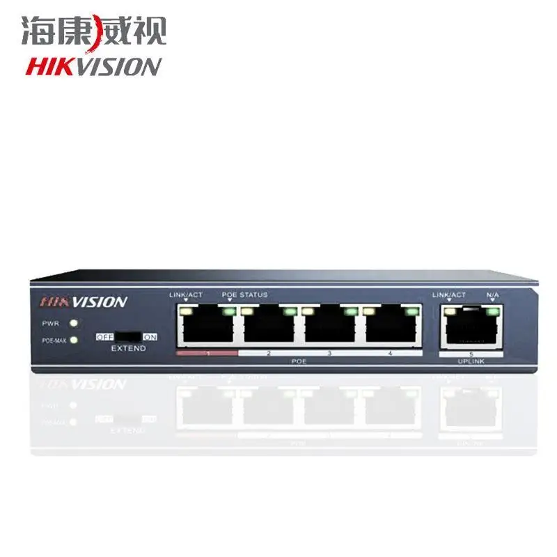 HIKVISION DS-3E0105P-E переключатель инжектора PoE 5 Порты(1 Uplink, 4 PoE) 10/100 Мбит/с; Новинка