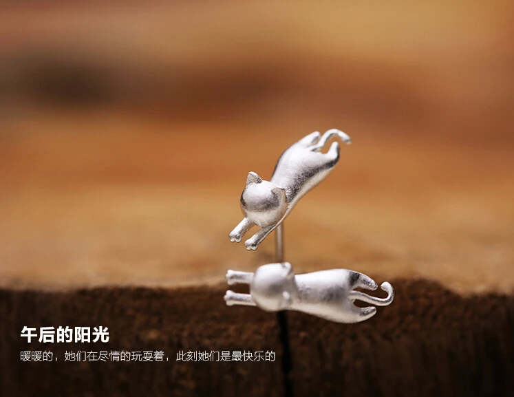 Женские серьги гвоздики из серебра 925 пробы с котом|cat stud earrings|fashion earringsstud earrings |