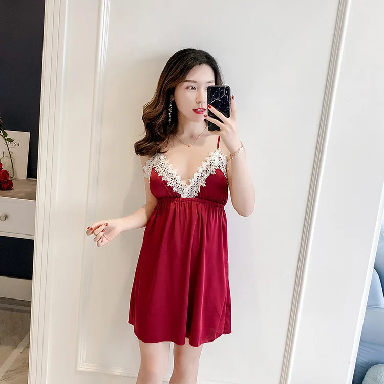 Queenral Women's Sleep Lounge Lingerie Nightgowns Sleepshirts Sleepwear Silk Stain Nightie Nightdress Sexy Homewear Night Gown  10