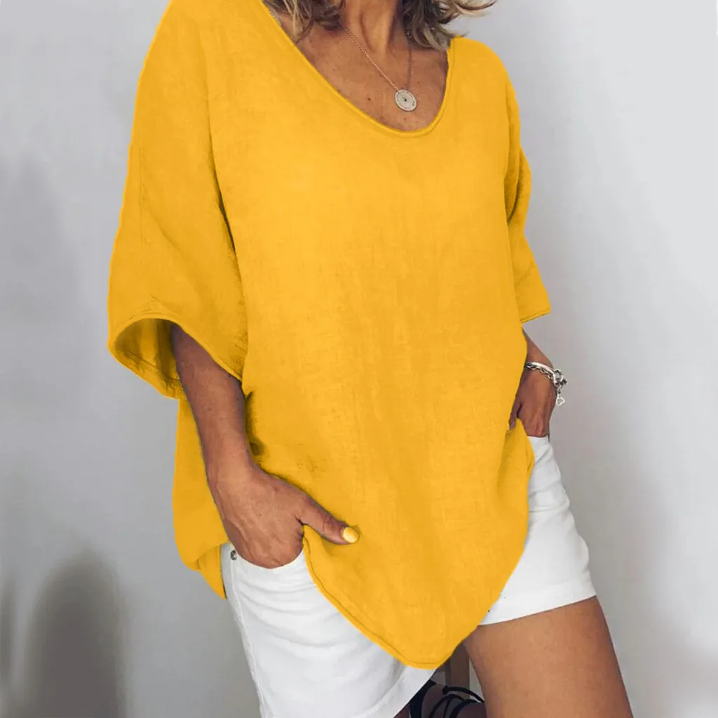 

Fashion Women Summer T-Shirt High Quatily O-Neck Shirt Boho Casual Simple Half Sleeve Comfortable Loose Top T-Shirt