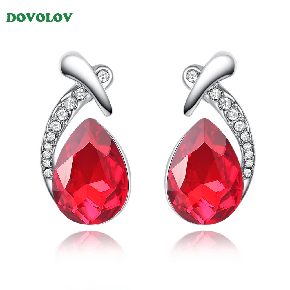 

Dovolov New Fashion 3 Style Red CZ Stone Earrings For Women Wedding Statement Earrings Jewelry Gift D360