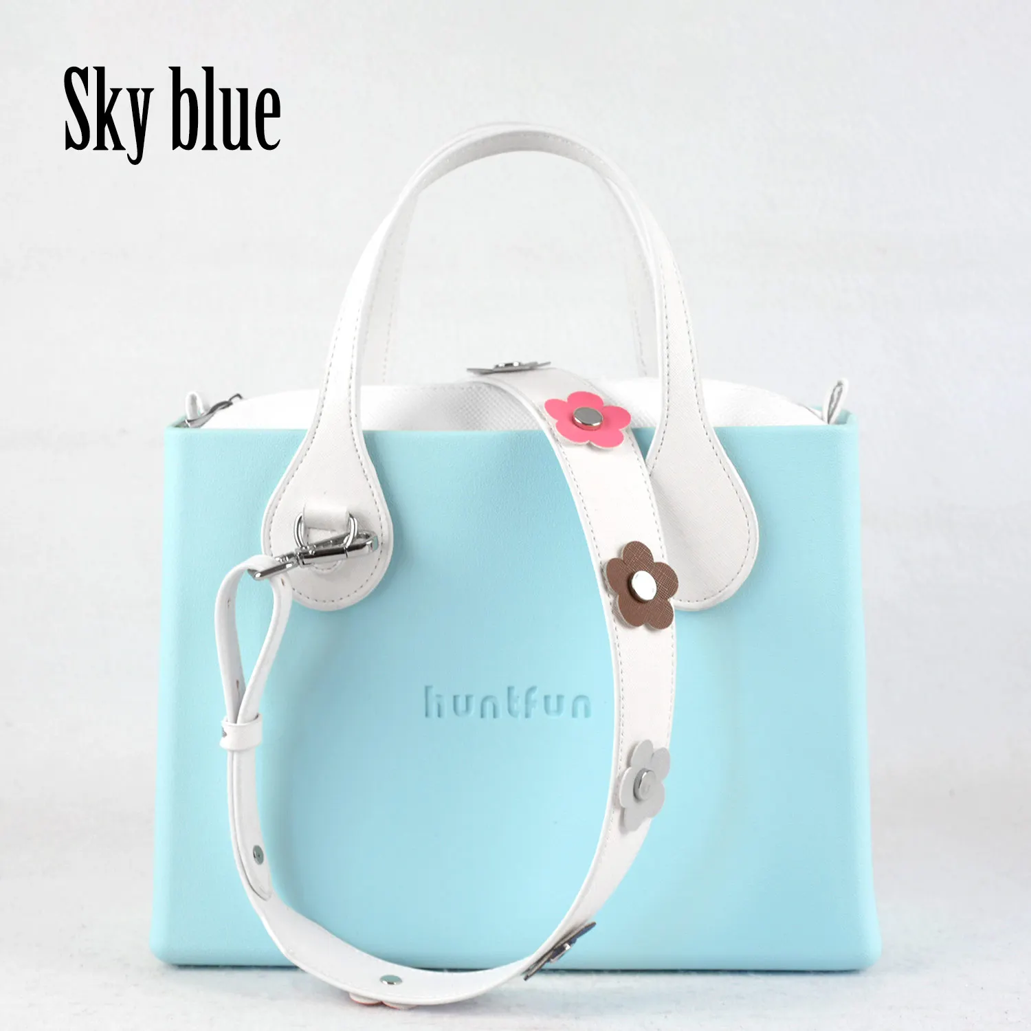 Tanqu huntfun EVA квадратная сумка с плоской d-образной пряжкой ручка заклепки цветок ремень кожа внутренняя женская O сумка стиль сумка на плечо Obag - Цвет: sky blue