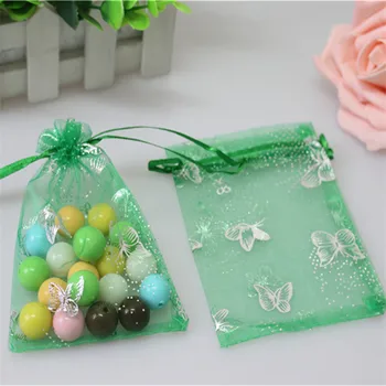 

Wholesale 100pcs/lot 7*9cm Green Butterfly Organza Pouches Wedding Gift Bags Favor Christmas Organza Bags