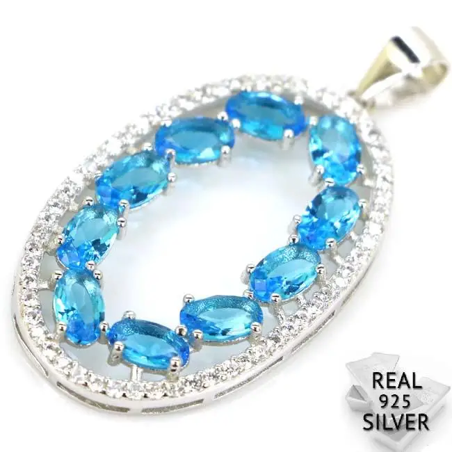 

Guaranteed Real 925 Solid Sterling Silver 2.7g New Arrival paris Blue Topaz CZ Pendant 35x18mm