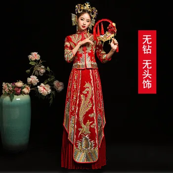 

Chinese Traditional Dress Red Wedding Qipao Cheongsam Satin Vintage Oriental Dresses Long Evening Gowns Women Robe Chinoise
