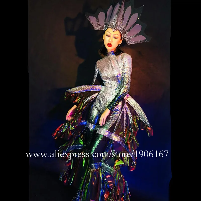 Dance team fluorescent show gradient color ocean party stage dance green dragon costume atmosphere costume3
