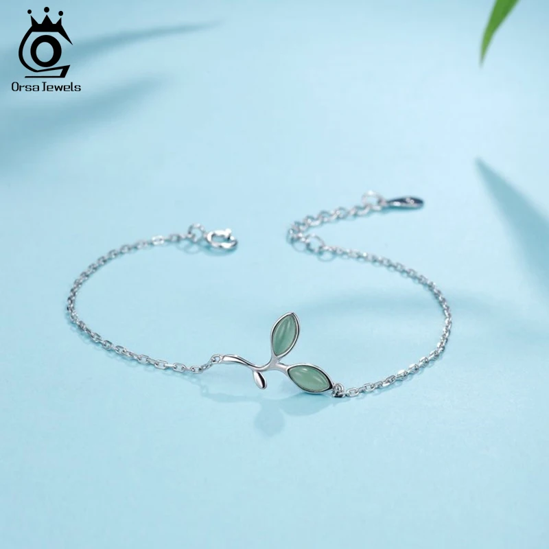 Женские браслеты ORSA JEWELS из серебра 925 пробы с зелеными листьями|Гибкие и жесткие