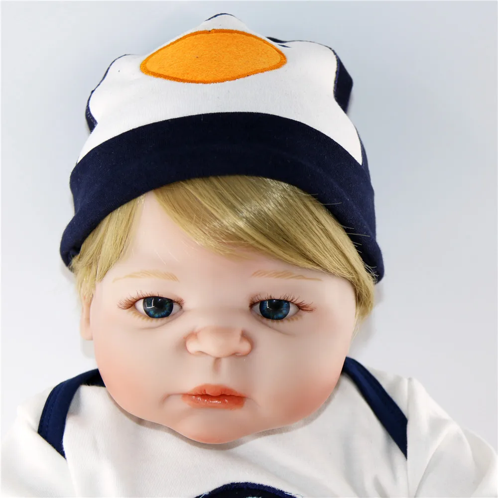 Can play water blonde boy 55cm Baby-reborn Dolls Touch true Newborn  Full Silicone Doll Toy With Brown Eyes For Sale baby alive