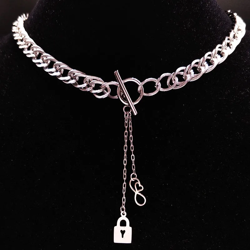 

2019 Love Lock Stainless Steel Neckless for Women Jewerly Heart Silver Color Chain Necklace Jewelry acero inoxidable N17835