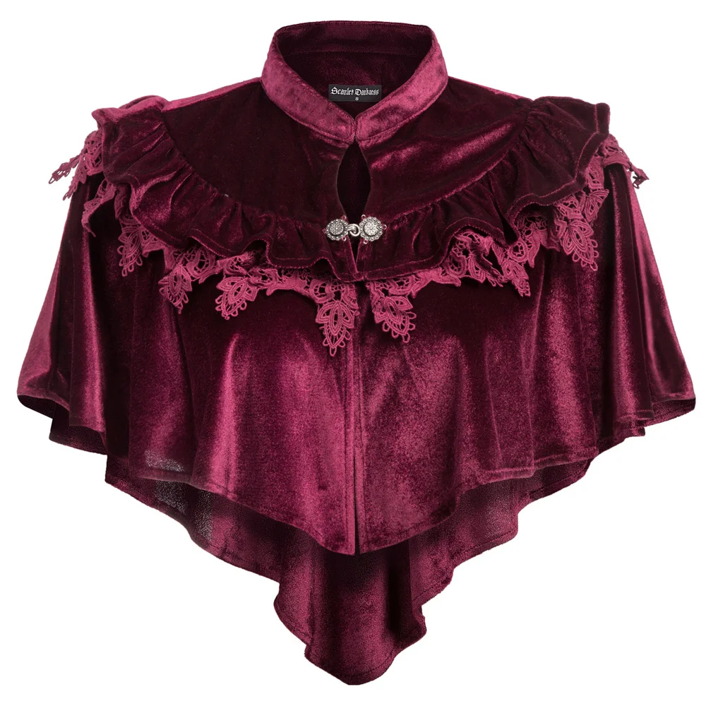 Meilleur Vintage haut pour femme rétro club soirée fête gothique Steampunk Renaissance Lolita col montant haut bas velours Cape dame femme