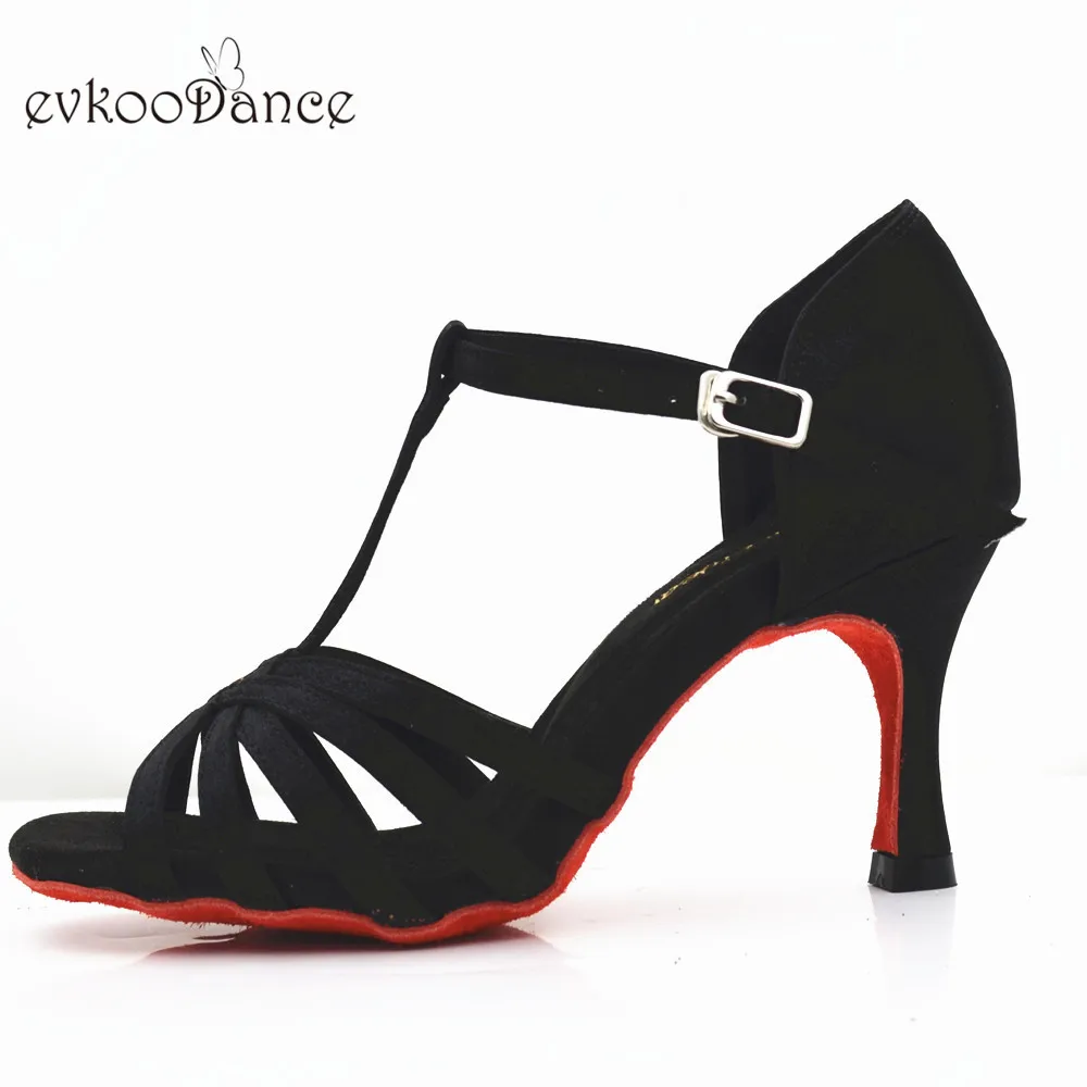 Evkoodance Black Satin Colour Zapatos De Baile Heel Height 7cm Professional suede Red sole Latin Dance Shoes GirlsOEM Dance Shoe 2
