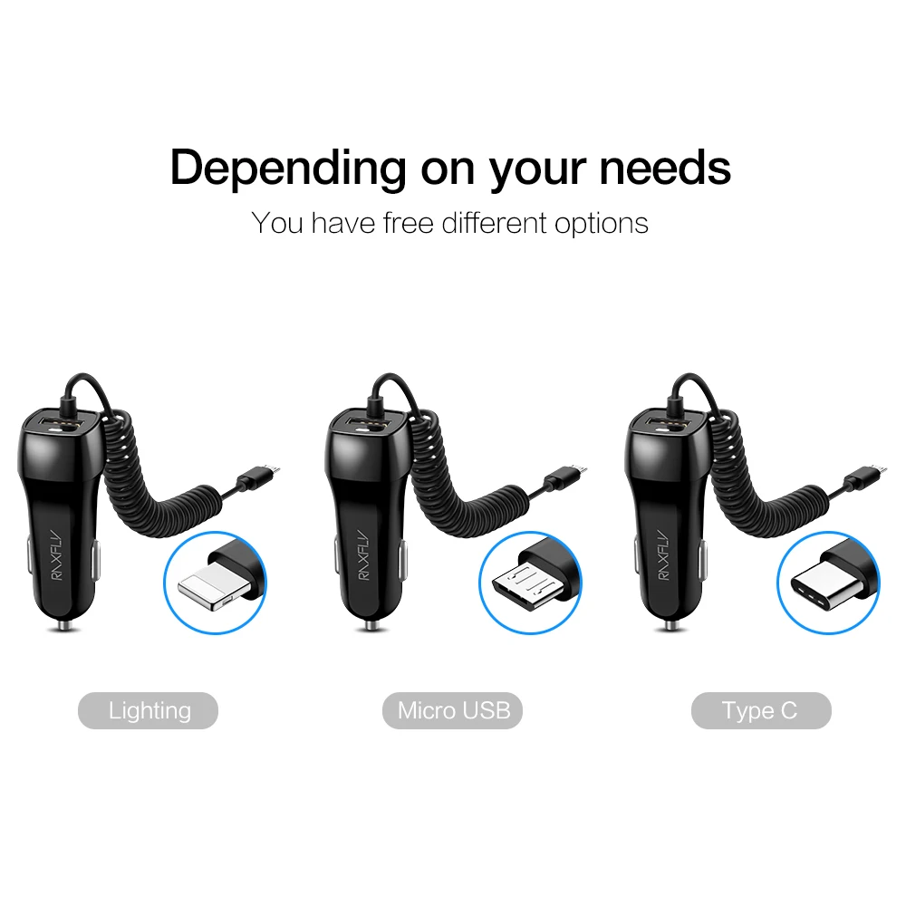 Usb raxfly автомобильное зарядное устройство с Micro USB type C кабель для освещения автомобиля Зарядка для iPhone X XR XSMax Автомобильный usb адаптер для samsung S8 S9
